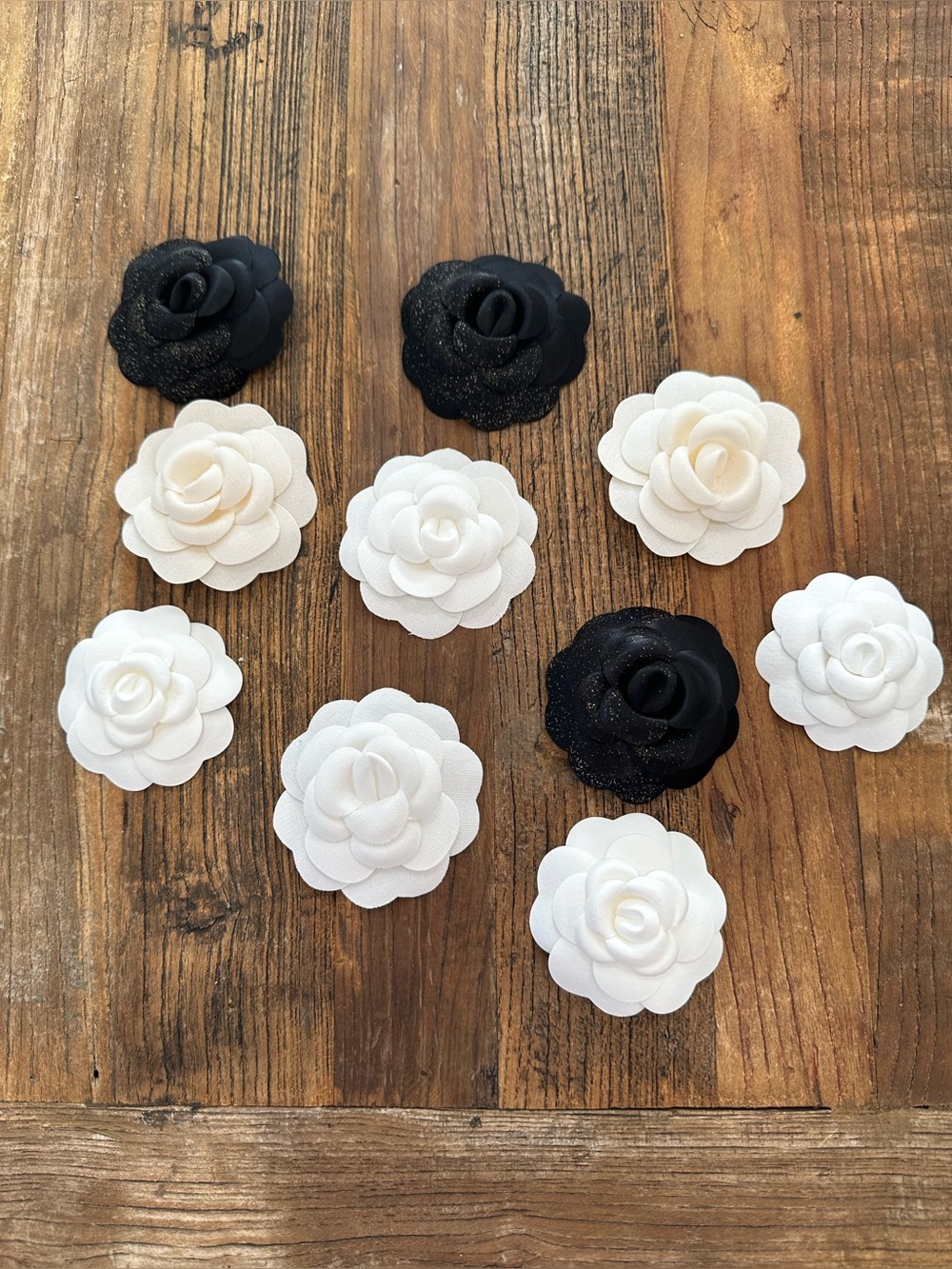 CHANEL Black and White Camellia Flower Appliqués - Set